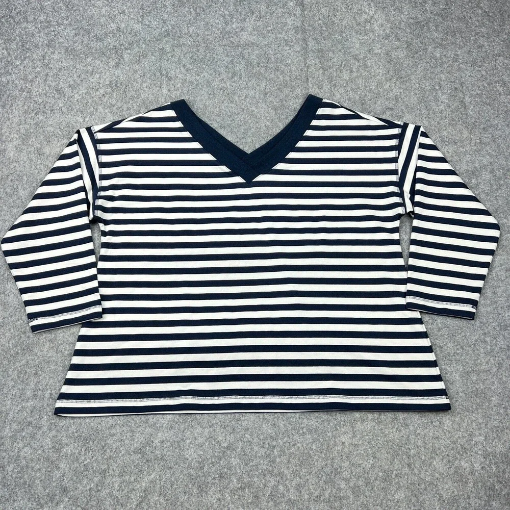 J Jill Sweater Womens Extra Large Petite‎ Blue Striped Long Sleeve V Neck Knit
